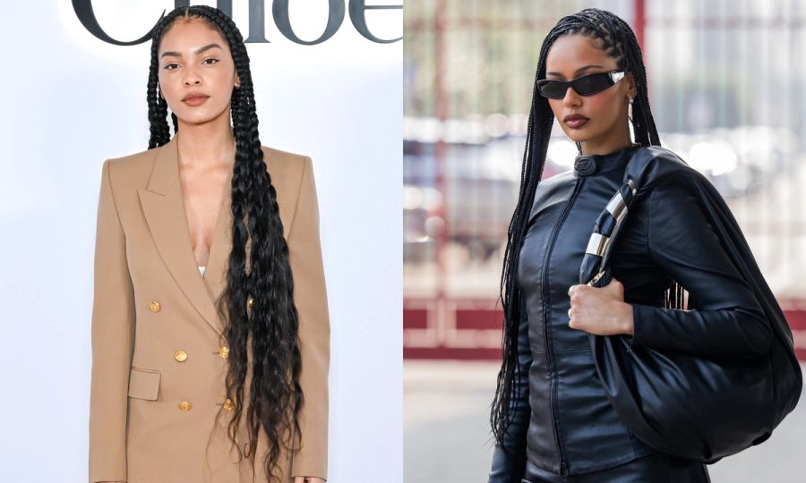 side-by-side images of women wearing mermaid braids