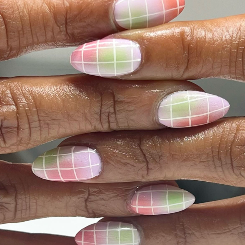 Abstract Strawberry Matcha Nails