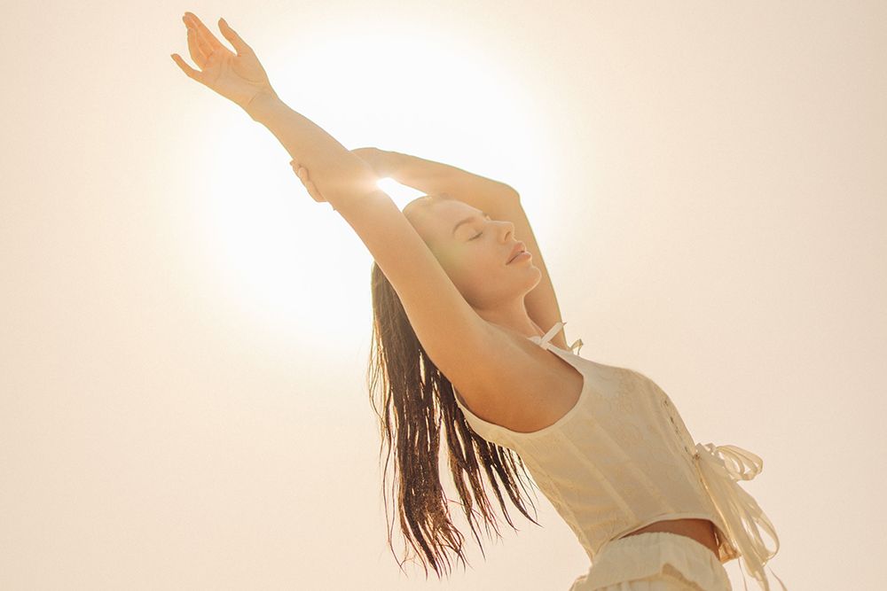 woman with hair in sun