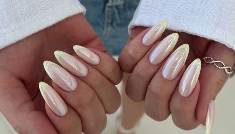 yellow chrome French manicure