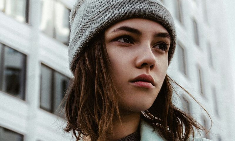 woman's face outdoors in winter