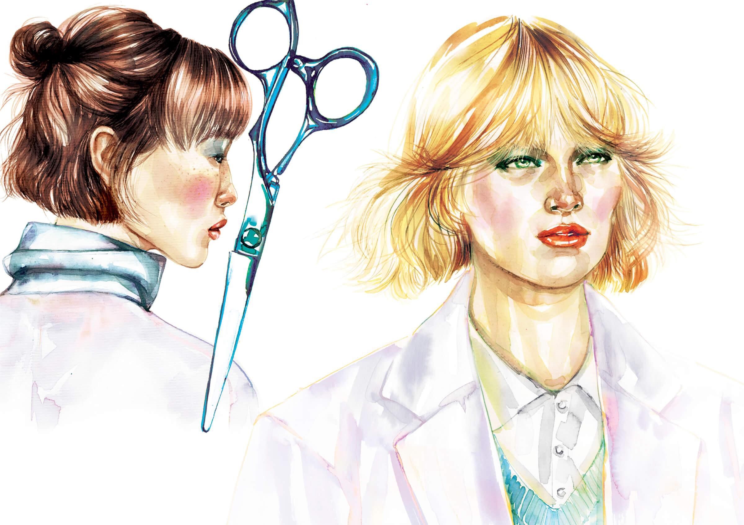 illustration of woman with bangs and short hair