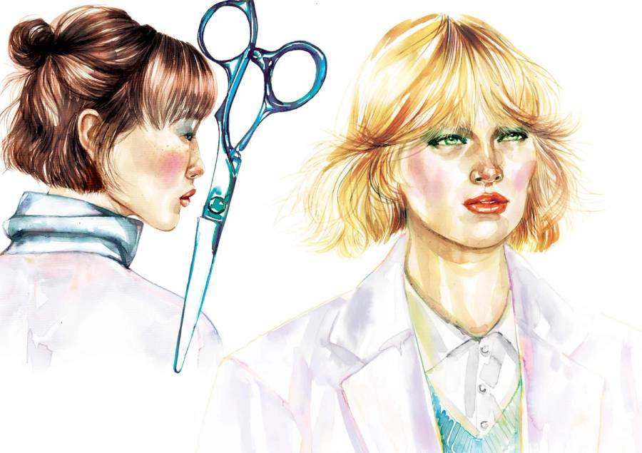 illustration of woman with bangs and short hair