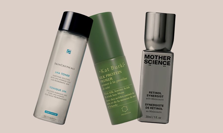 skinceuticals toner, kat burki primer and mother science retinol serum