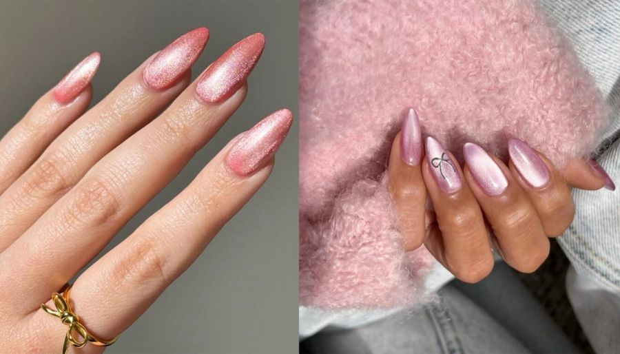 pink cat-eye nails