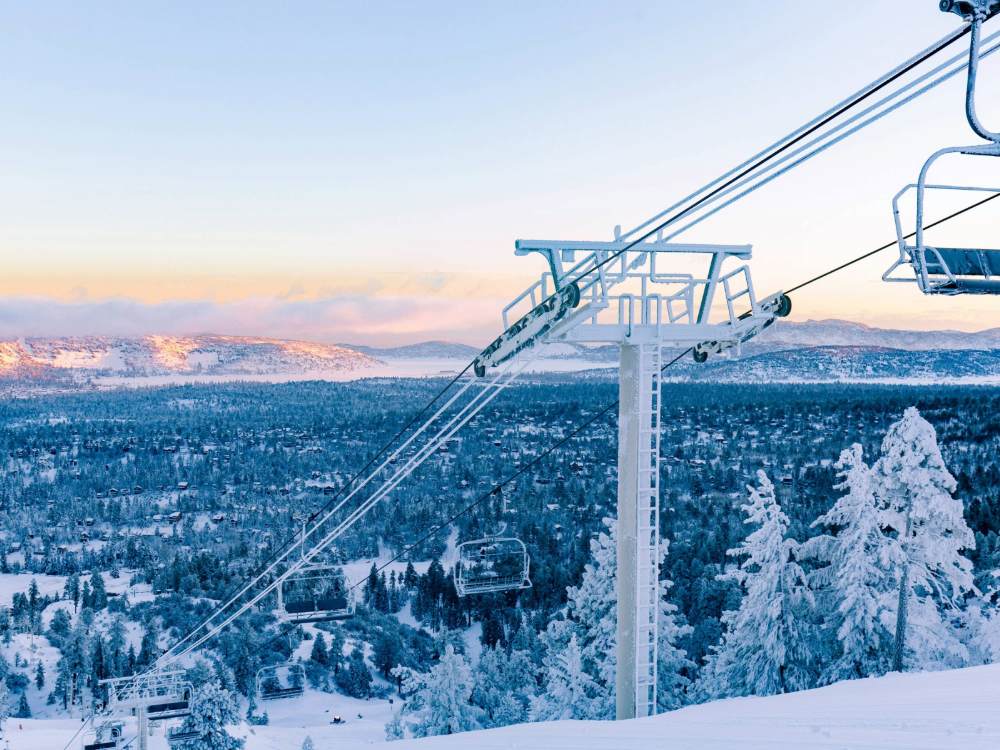 ski lift at sunset
