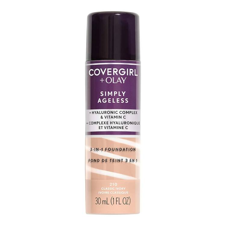 The Best Drugstore Foundation for Mature Skin: CoverGirl Simply Ageless + Olay Liquid Foundation ($11.50)