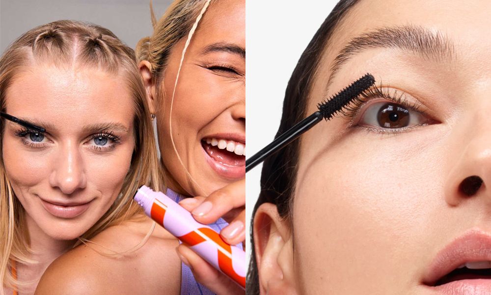 models wearing tower 28 and glossier mascaras