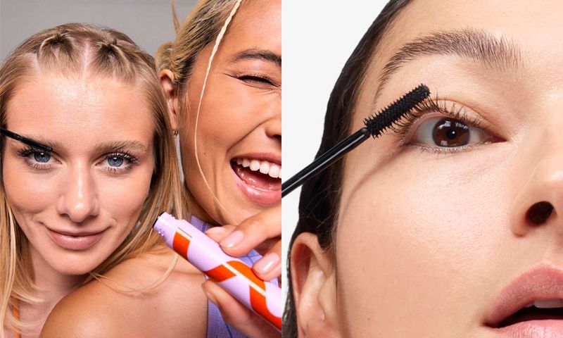 models wearing tower 28 and glossier mascaras