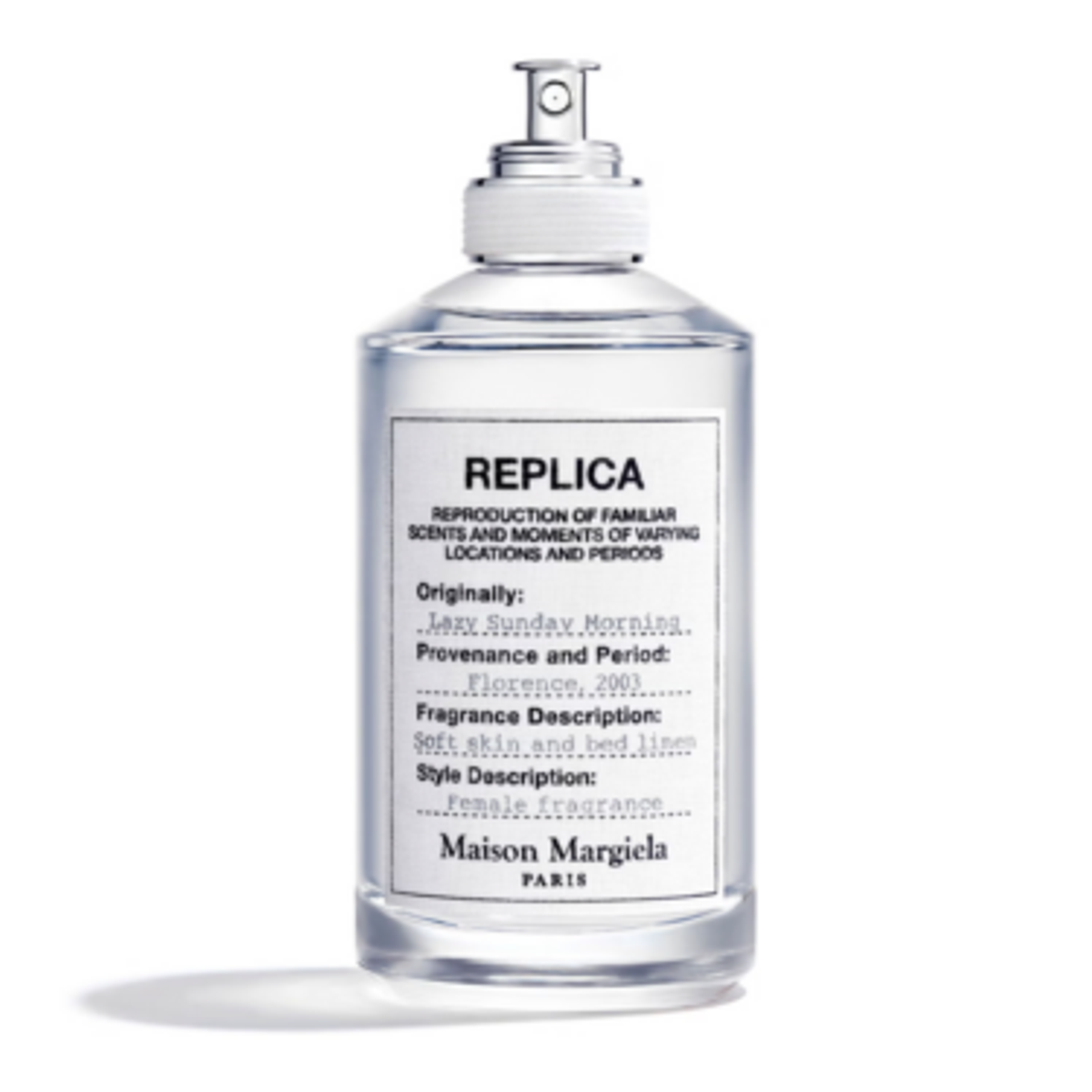 A clear container of Maison Margiela Replica Lazy Sunday Morning Eau de Toilette