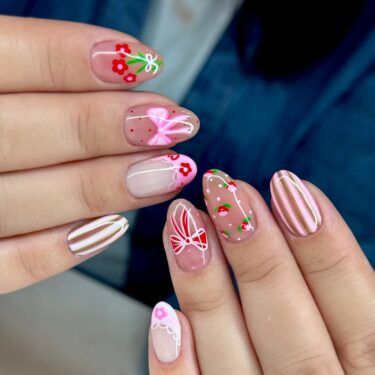 Manicure with pink different nail art designs