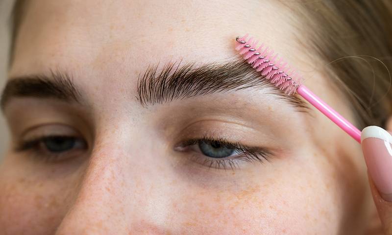 The Master Combs The Eyebrows Of The Client After Lamination Of The Eyebrows.
