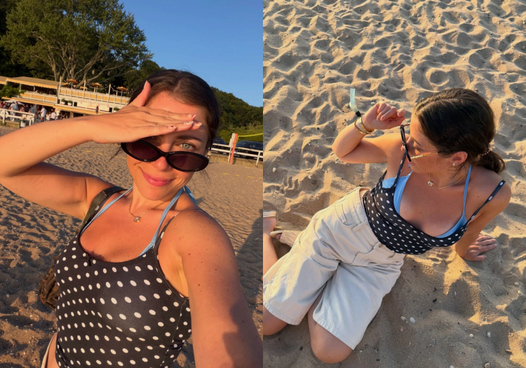 Ally Shapiro at the beach in the Hamptons this summer, following her recent breast augmentation surgery.