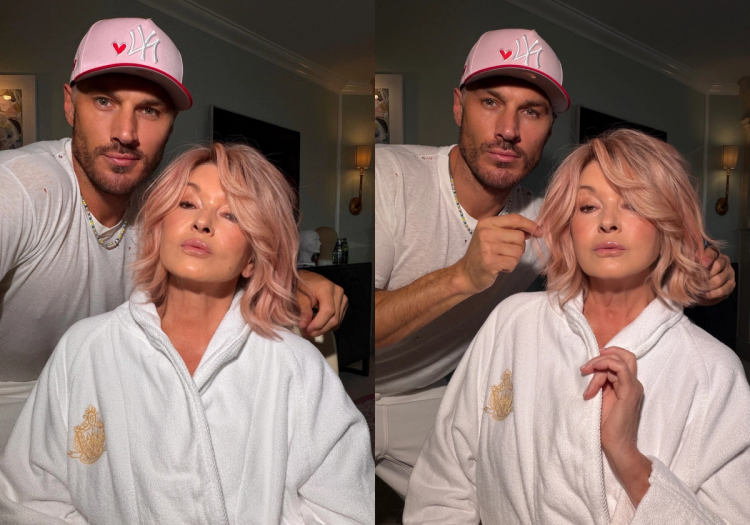 Martha Stewart and Chris Appleton pose together as she debuts her new rose gold pink hair, colored by Chris Appleton using Schwarzkopf Professional.