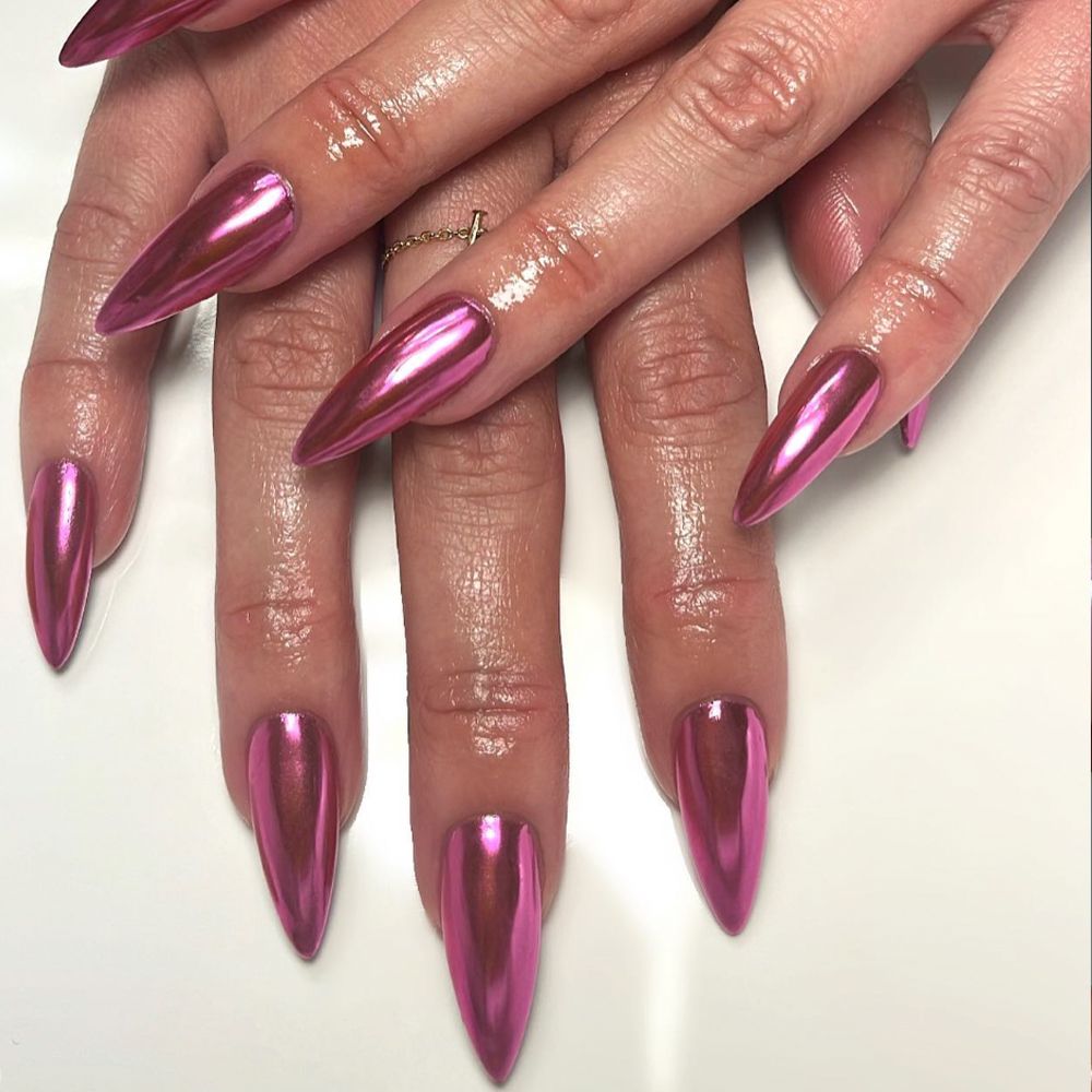 pink chrome stiletto nails