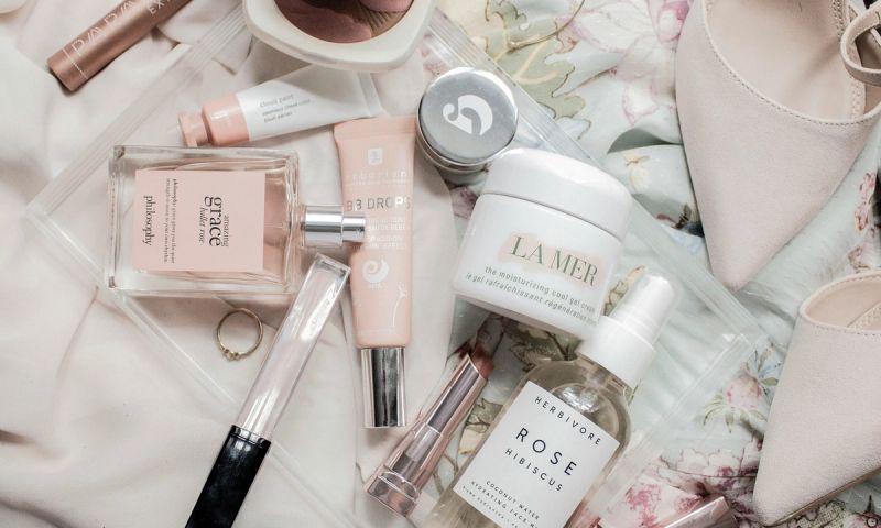 various beauty products on vanity