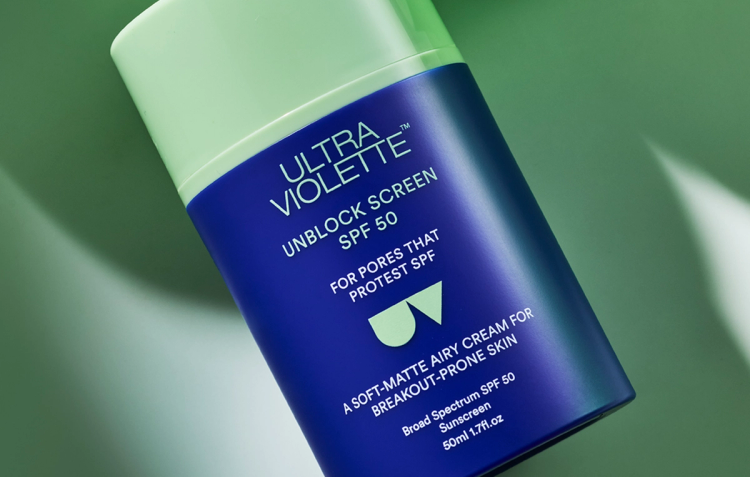 Close-up product shot of Ultra Violette Unblock Screen™ SPF 50, the first US-launched sunscreen with BEMT