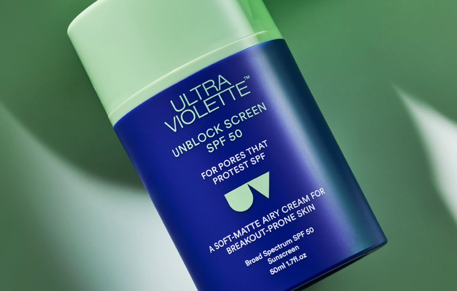 Close-up product shot of Ultra Violette Unblock Screen™ SPF 50, the first US-launched sunscreen with BEMT