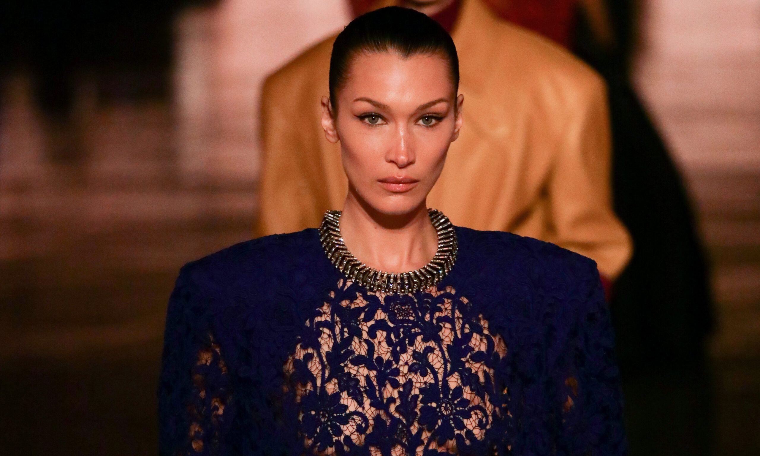 Bella Hadid walks the runway during the Saint Laurent Womenswear Fall/Winter 2025-2026 show as part of Paris Fashion Week on March 11, 2025 in Paris, France.