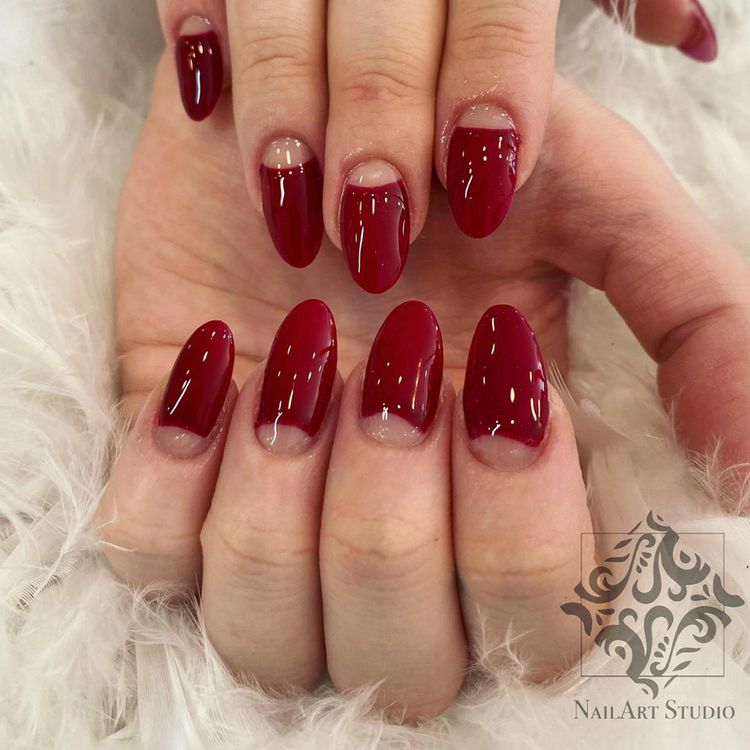Classic red half moon manicure
