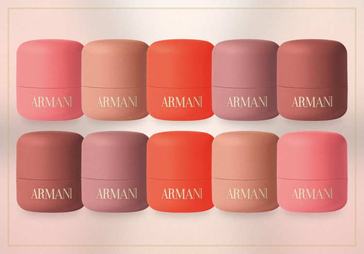 Armani Beauty Dolci Blush in five warm shades: coral, peach, orange-red, terracotta and mauve.