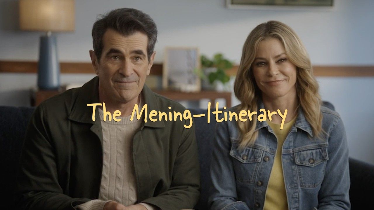 Julie Bowen and Ty Burrell sit side-by-side in a promotional still for GSK’s Ask2BSure campaign video, “The Mening-Itinerary,” raising awareness about meningitis B and teen vaccination.