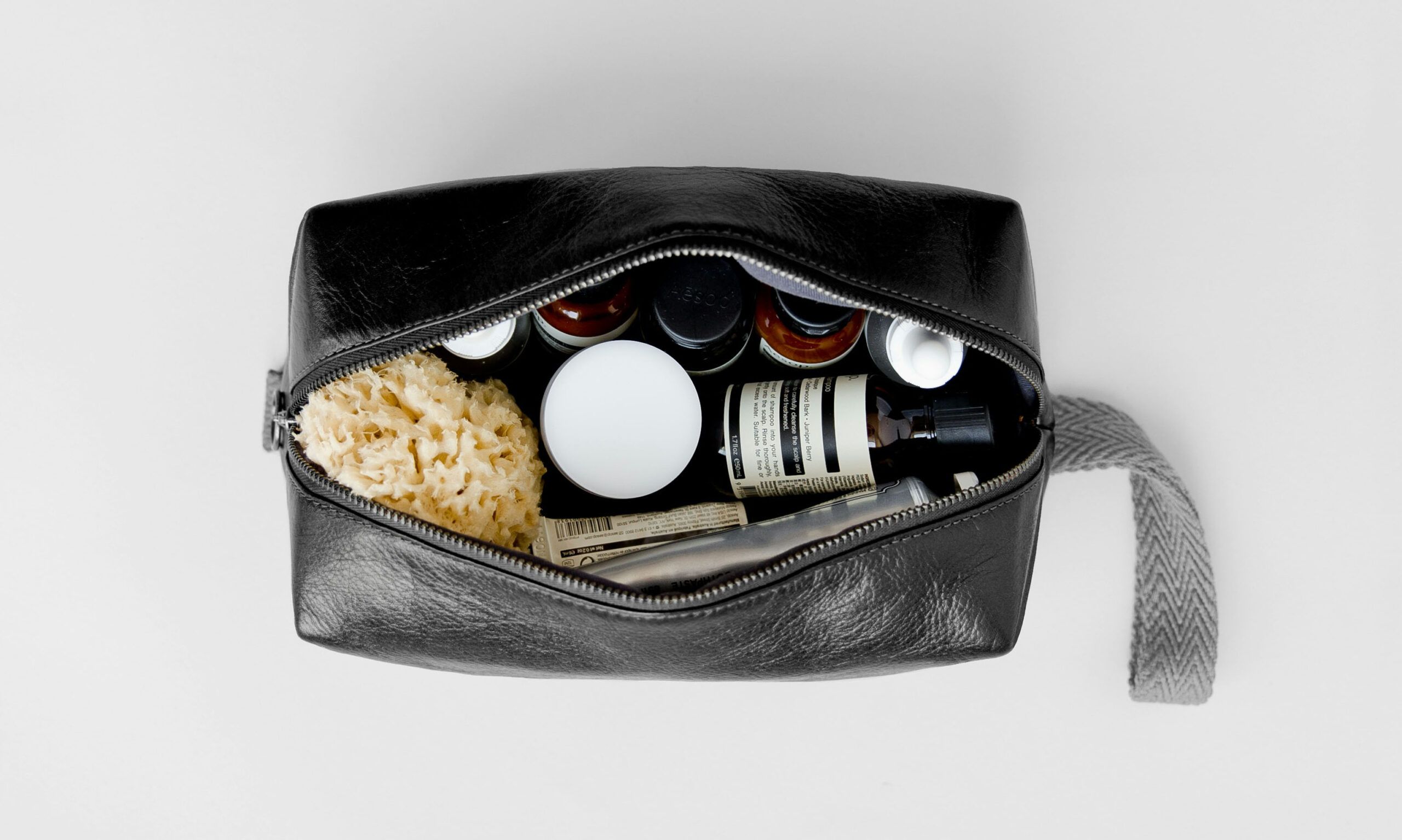 black bag of beauty products