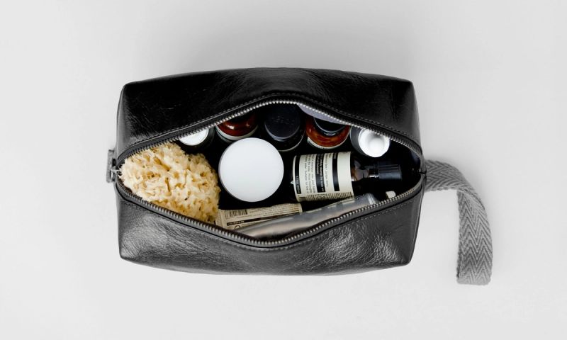 black bag of beauty products