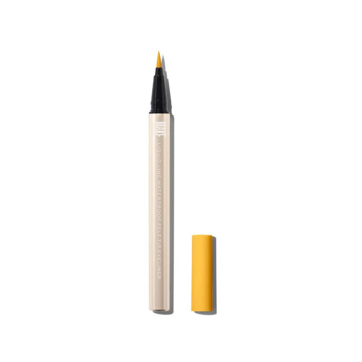 A container of liquid liner with a yellow lid