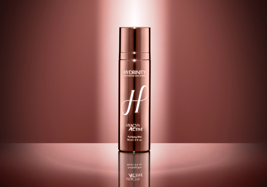 Rose gold bottle of Hydrinity Hyacyn Active Purifying Mist, released to celebrate the brand's one million bottles sold milestone.