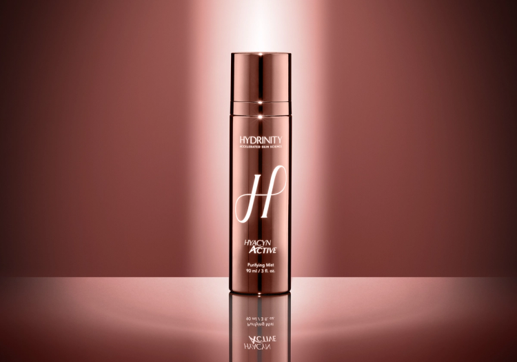 Rose gold bottle of Hydrinity Hyacyn Active Purifying Mist, released to celebrate the brand's one million bottles sold milestone.