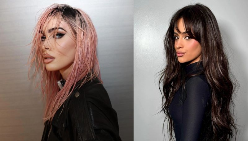 2025 hair color trends baby pink and espresso brunette on megan fox and camila cabello
