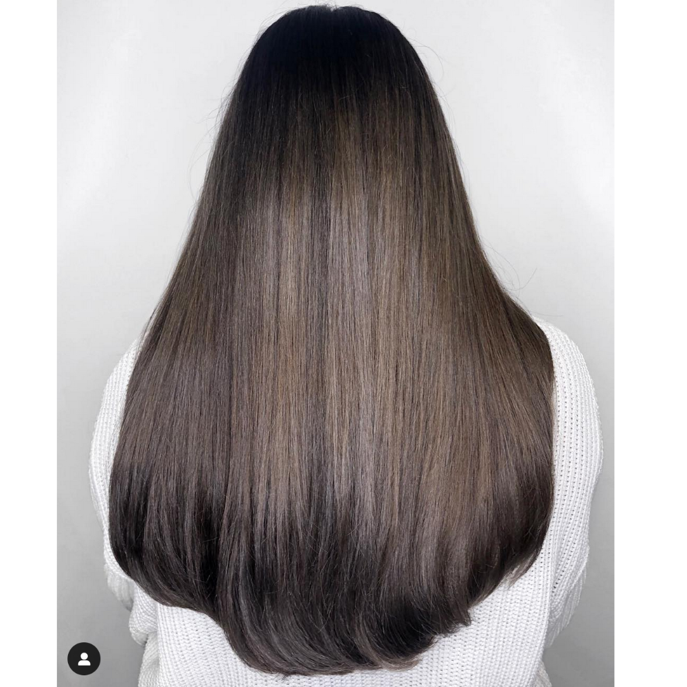 back view of straight brown hair