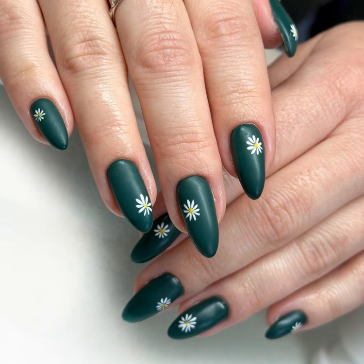 emerald green floral nails