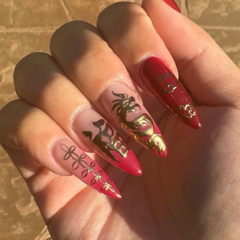Ombré Lunar New Year Nails