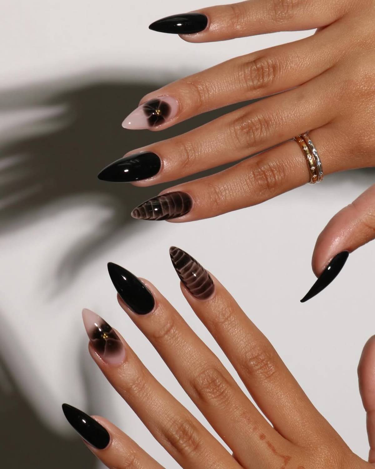 dark floral manicure