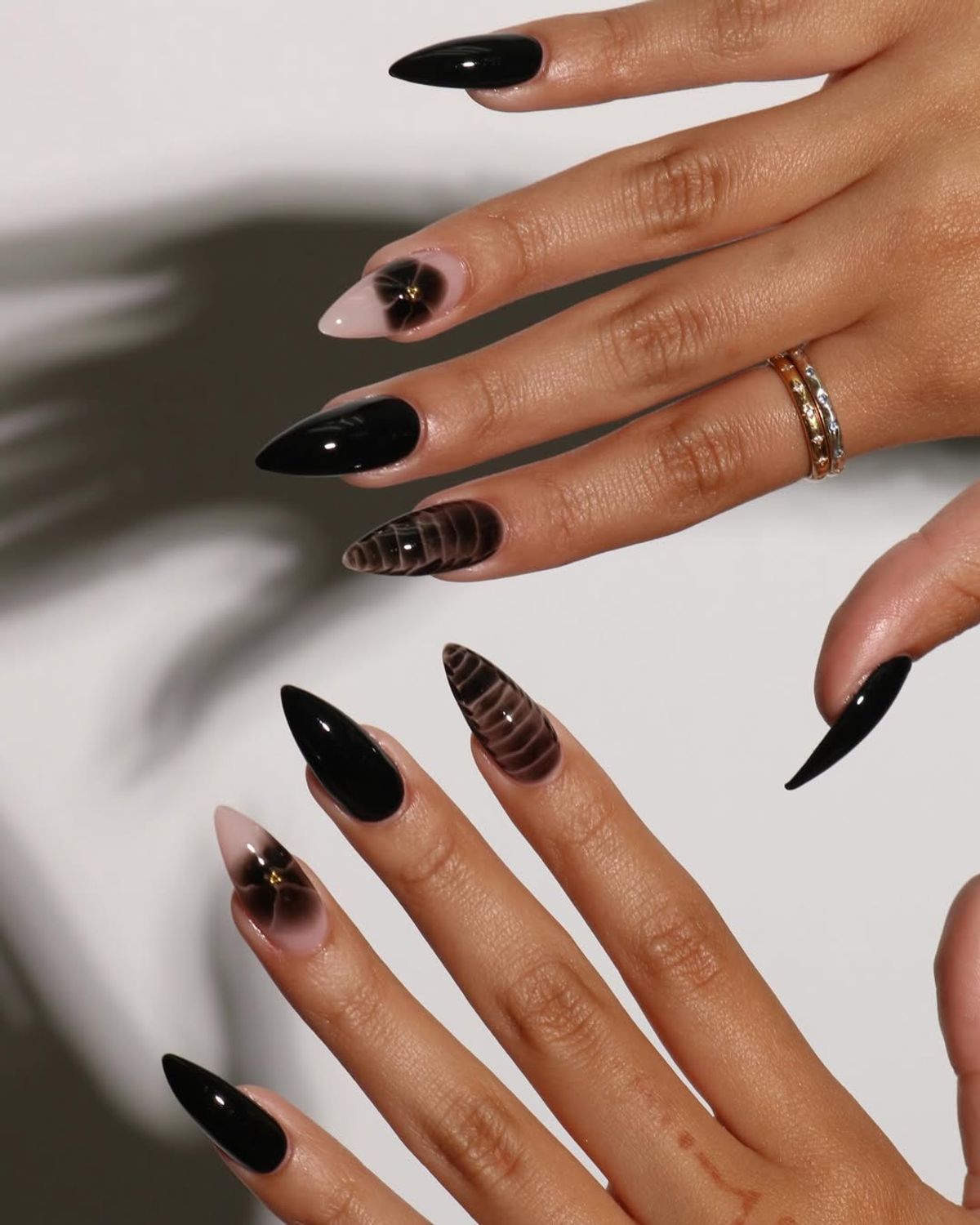 dark floral manicure