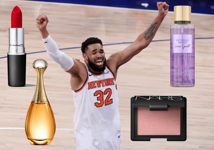 New York Knicks player celebrates alongside cult 1999 beauty products including MAC Ruby Woo lipstick, Dior J'adore, Victoria's Secret Love Spell and NARS Orgasm Blush.