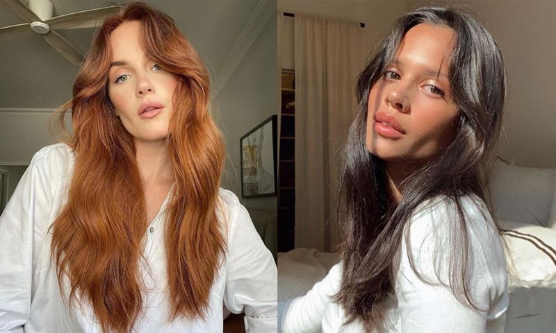 side by side images of women with ginger and brown hair colors
