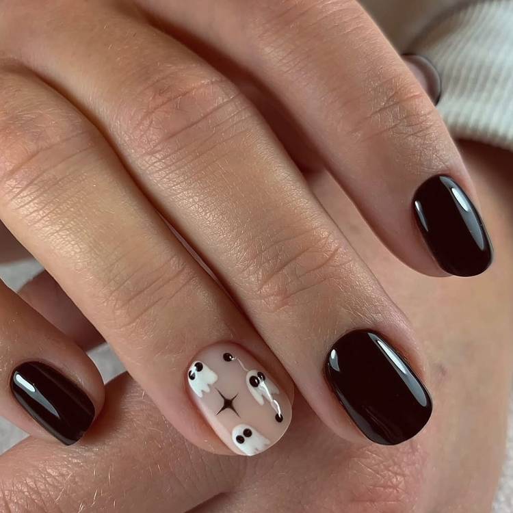 minimalist dark red and ghost nails