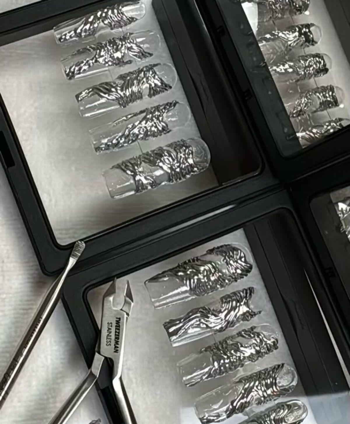 Camila Cabello wrinkled chrome acrylic nails