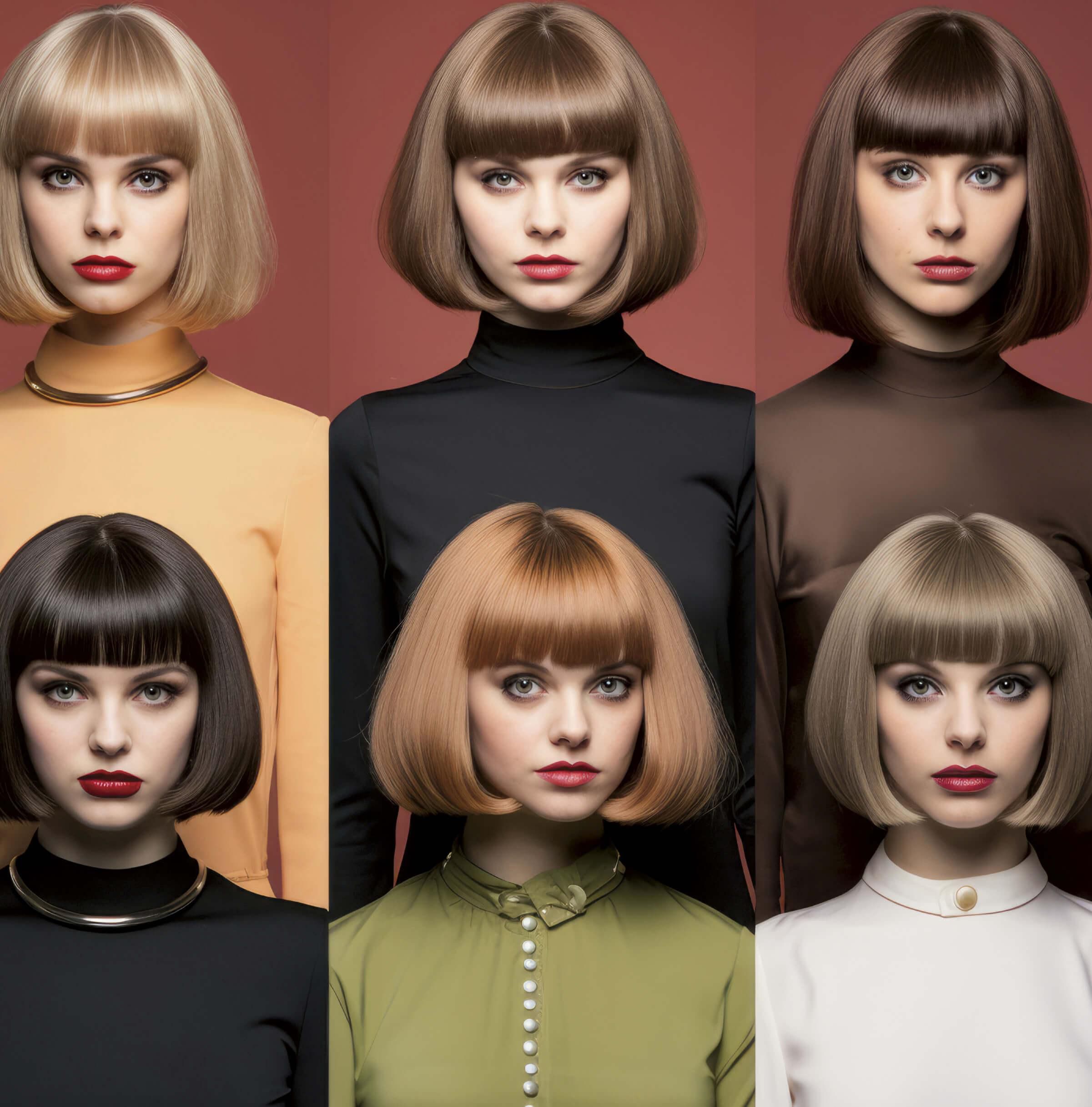 COLLAGE WITH PHOTOS OF YOUNG WOMAN WITH DIFFERENT HAIR COLORS