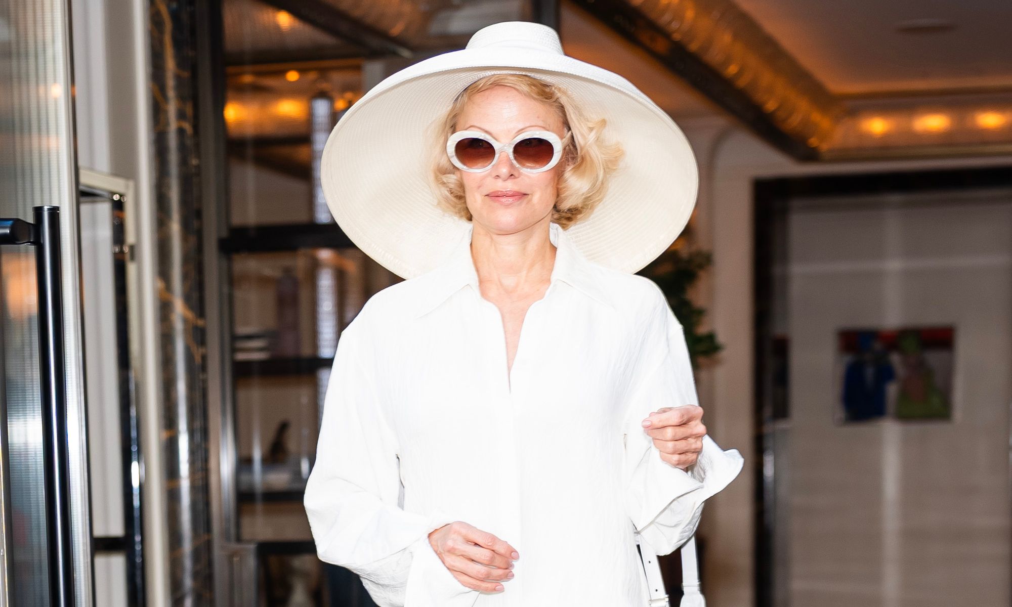 Pamela Anderson is seen in the Upper East Side on May 20, 2025 in New York City.