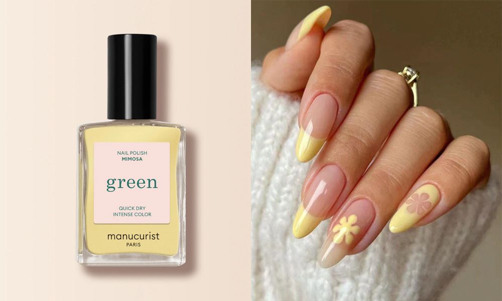 yellow nail polish and manicure