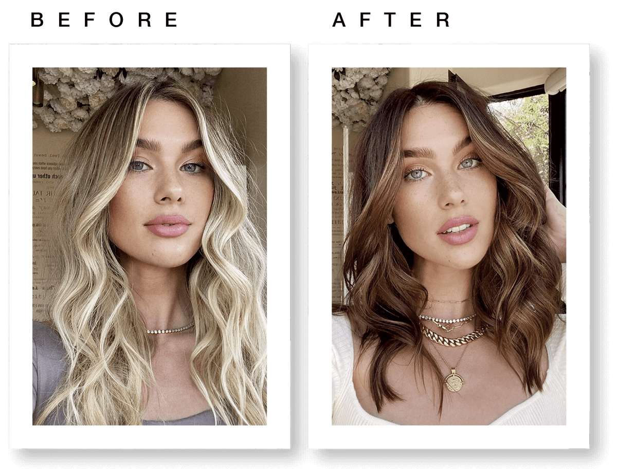 before and after hair color transformation