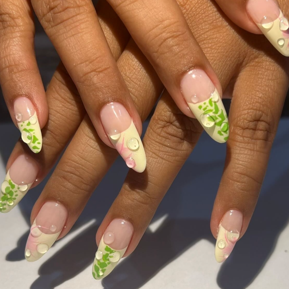 Tropical Strawberry Matcha Nails