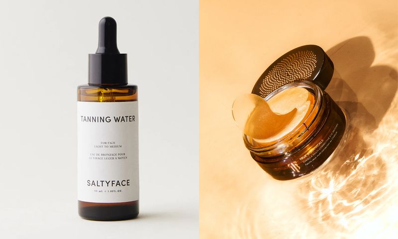 Salty Face Tanning Water and True Botanicals Eye Patches
