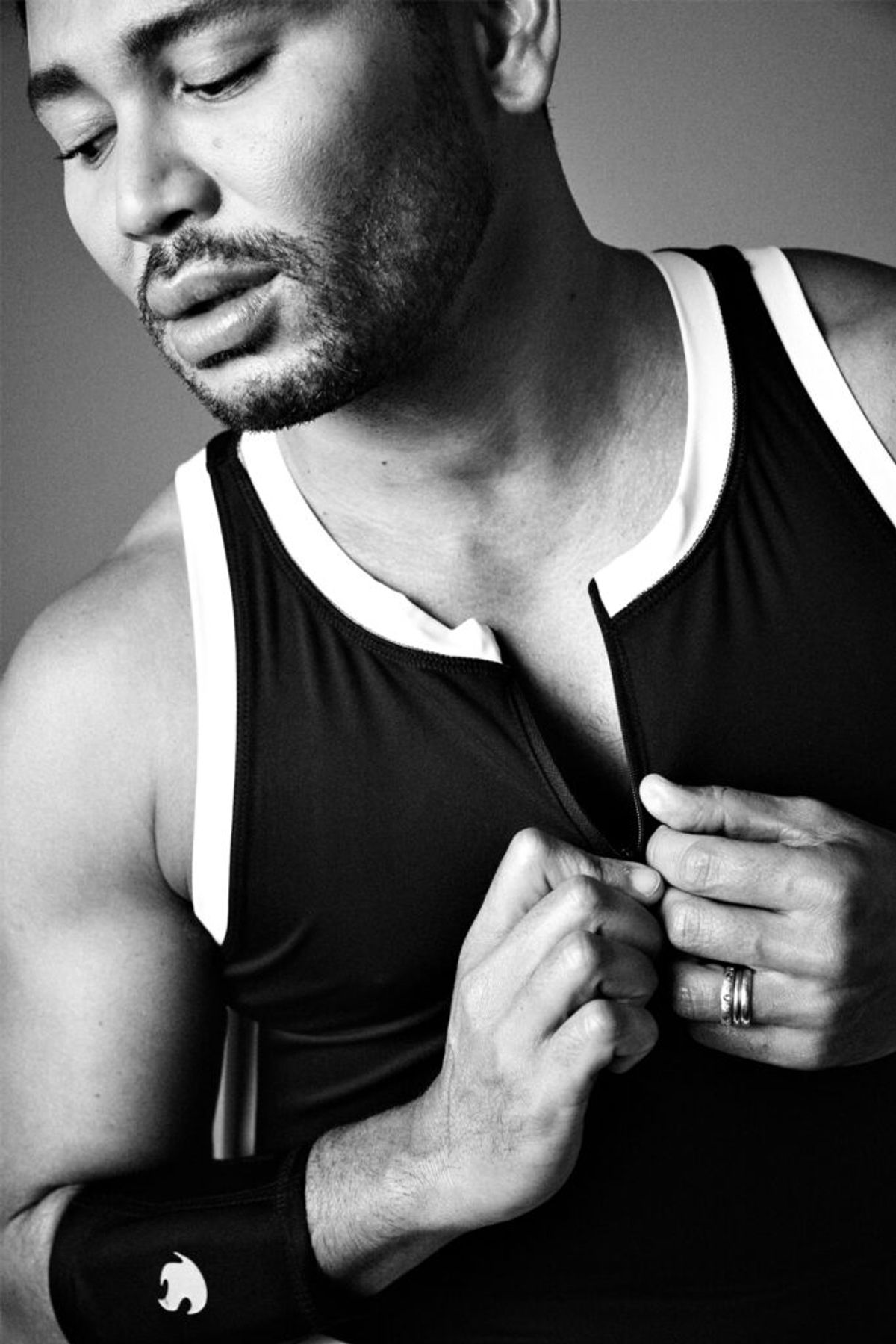 Full size black and white photo of Isaac Boots