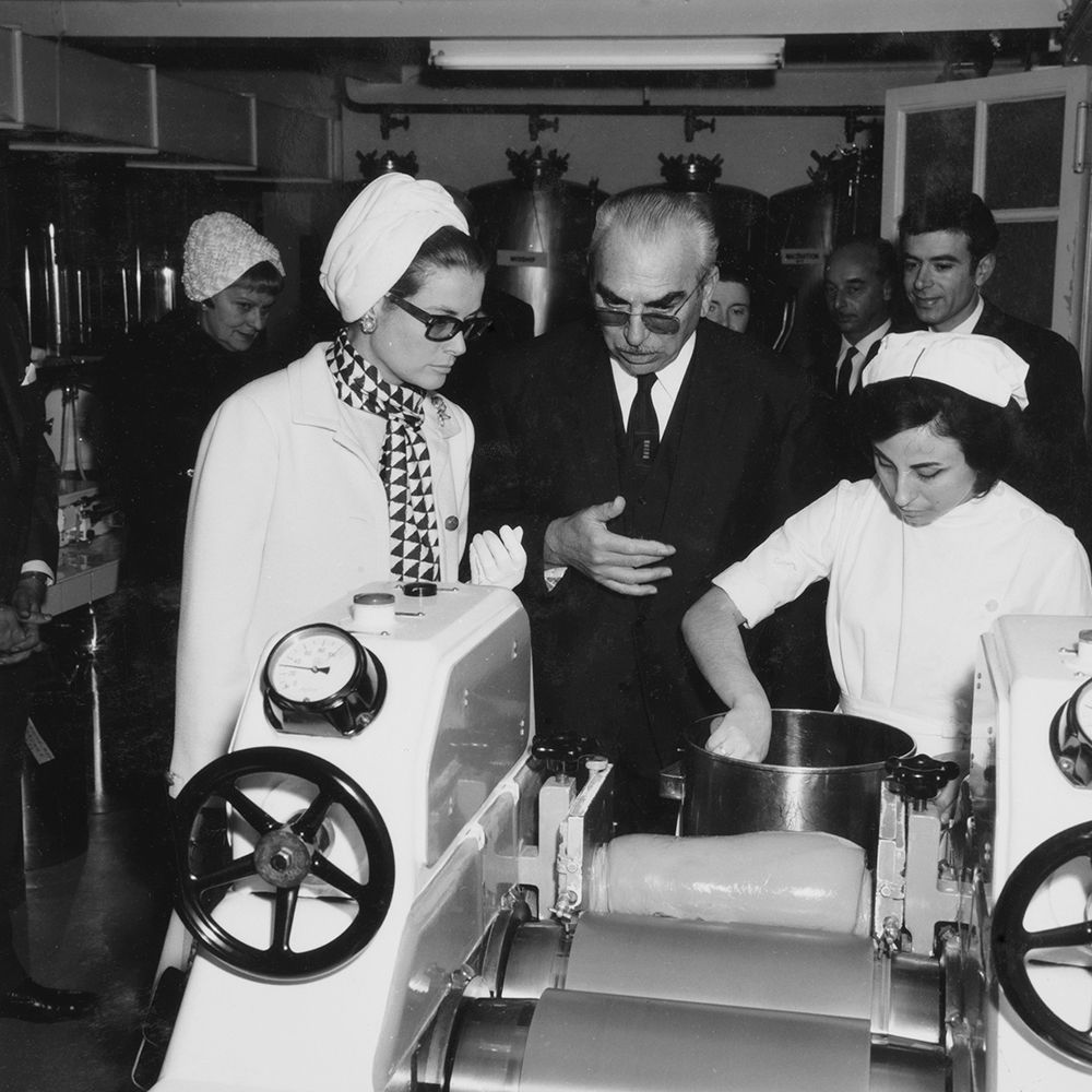 Princess Grace Kelly touring a Lancaster factory