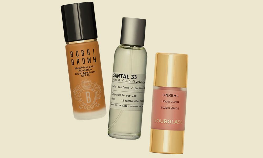 various beauty products on being background